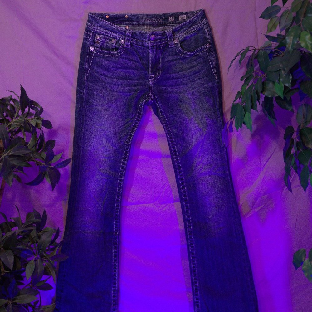 "Miss Me" blue jeans. Size: 29. Style: Boot/Mid-Rise